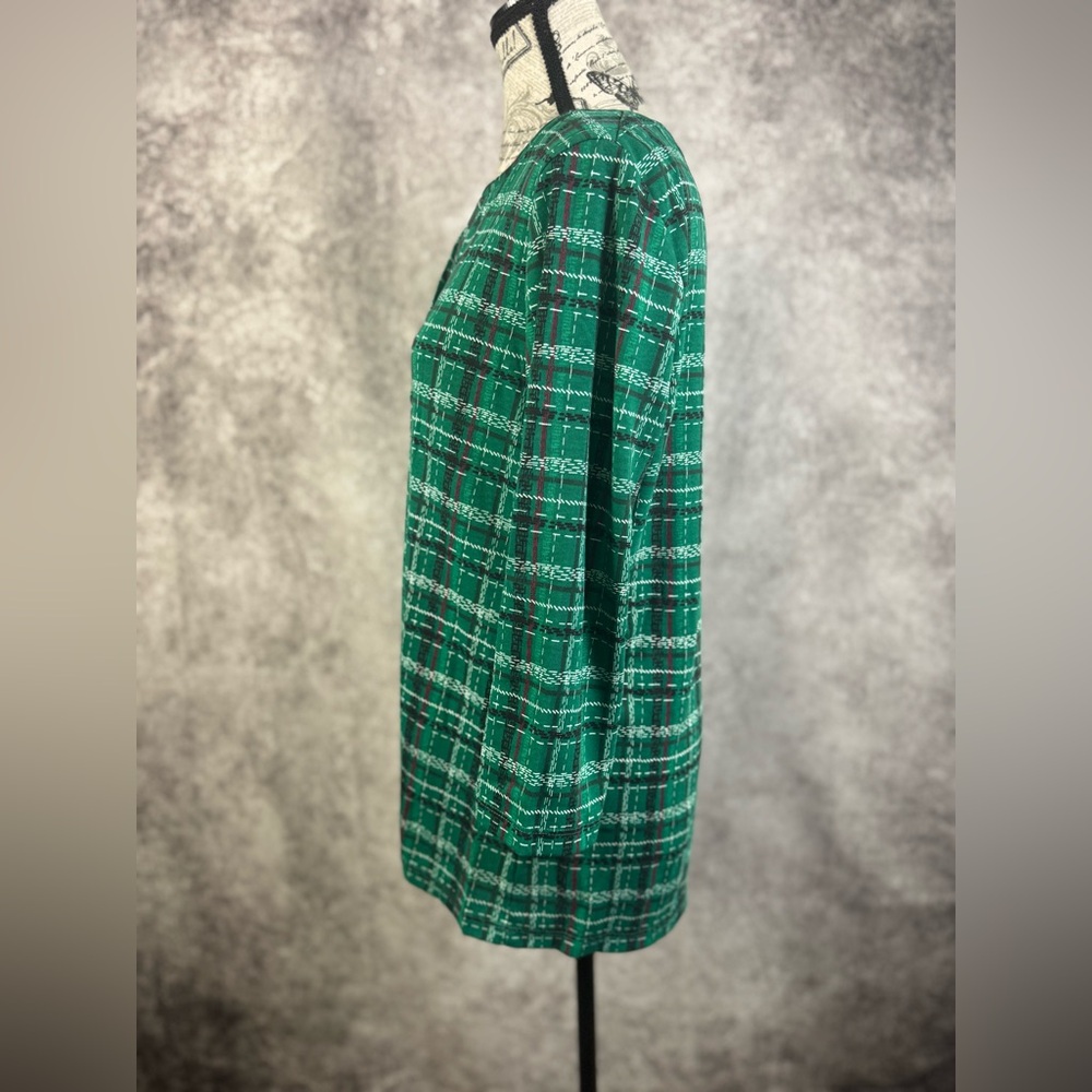 Karen Scott Green/Red Christmas Plaid Buttoned V-Neck Long Sleeve Tunic Size L - Picture 6 of 10